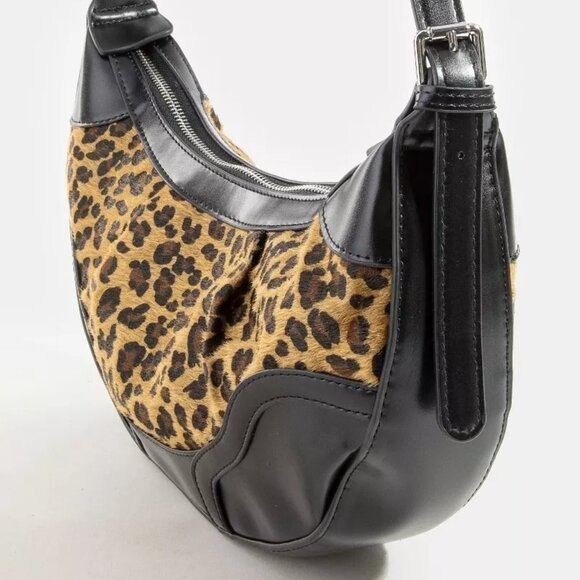 Fame Leopard Print Half Moon Shoulder Bag - Picture 3 of 5